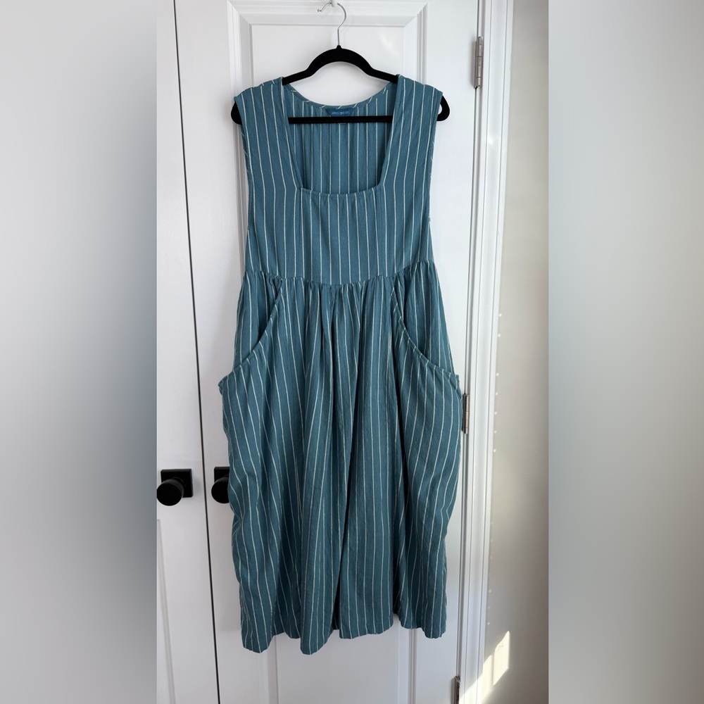 April Cornell Mist Stripe Pinafore Dress Smoke Blue Size XXL